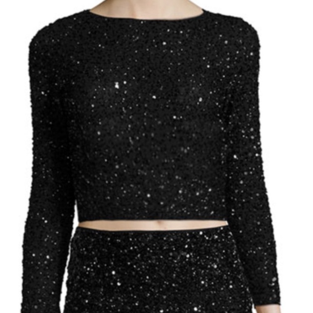 Alice + Olivia Lacey Black Beaded Cropped Sequin Top Sz 0 - Picture 3 of 8